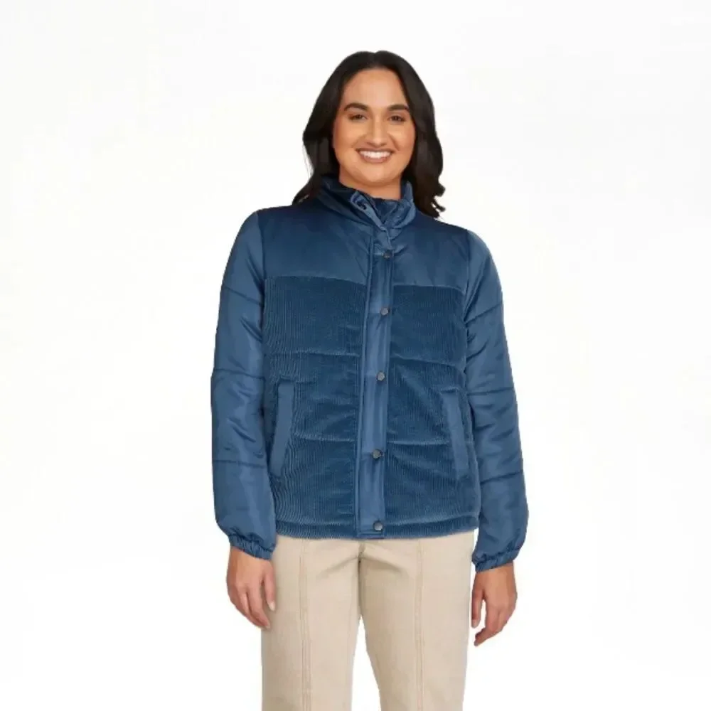 NWT SZ XL Time and Tru Mixed Media Puffer Jacket in French-Blue
